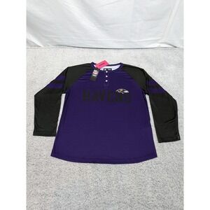 FOCO Baltimore Ravens Henley Shirt NFL Team Apparel Mens Medium Purple Black NWT